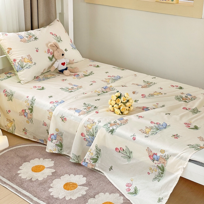 91家纺网 家纺一手货源 找家纺 名兮家居 2023新款全棉简约印花枕套 蘑菇小兔