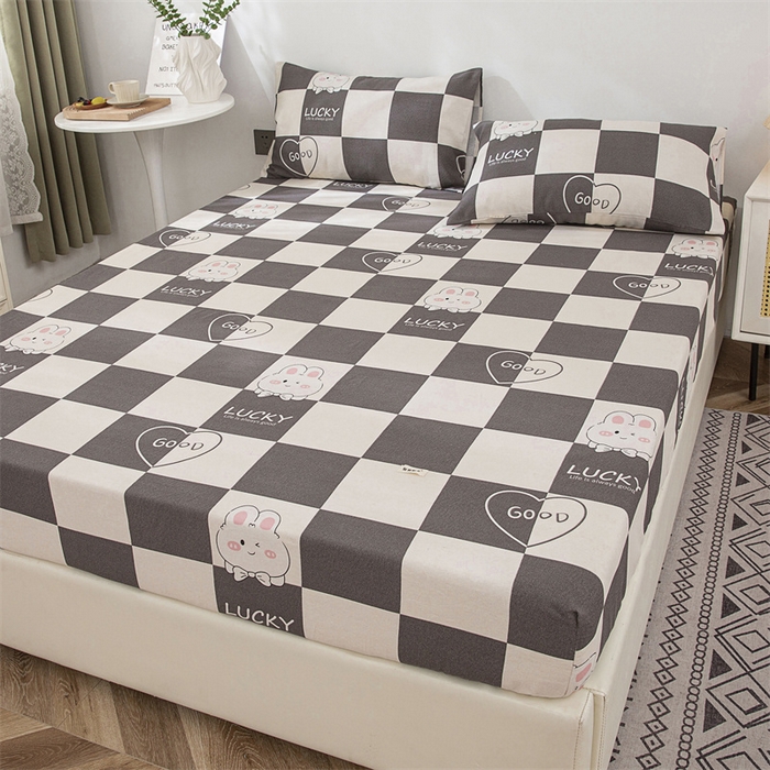 91家纺网 家纺一手货源 找家纺 首爱家纺 2025新款纯棉老粗布床笠 lucky兔