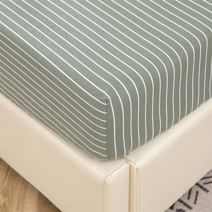 91家纺网 家纺一手货源 找家纺 首爱家纺 2025新款纯棉老粗布床笠 条纹绿