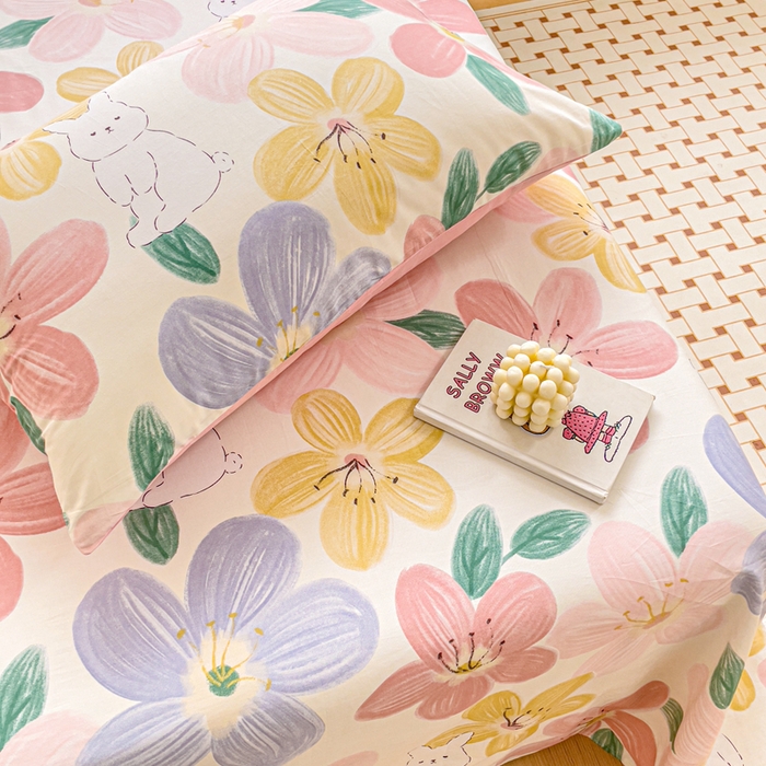 91家纺网 家纺一手货源 找家纺 名兮家居 2023新款全棉简约印花枕套 花甜粉