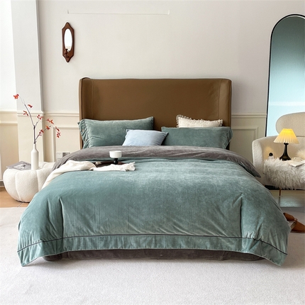 91家纺网 家纺一手货源 找家纺 （总）兰紫橙家纺 2025新款高克重宝宝绒德芙绒牛奶绒-纽扣款四件套