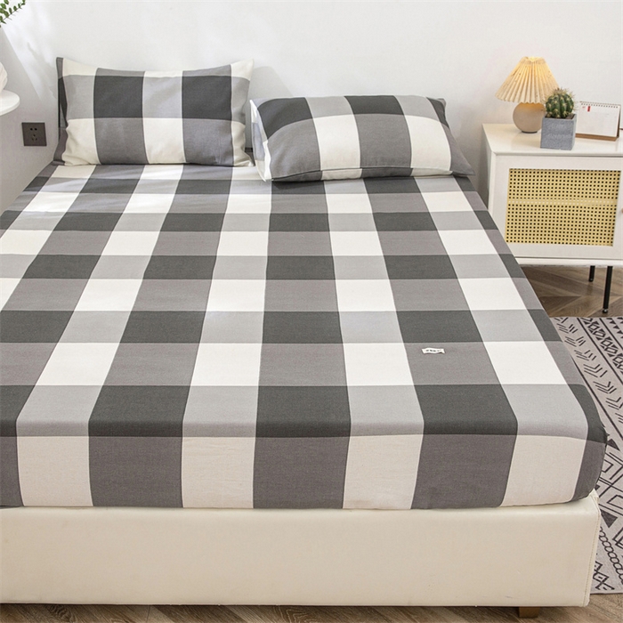 91家纺网 家纺一手货源 找家纺 棉乐町 2025新款老粗布床笠 灰格