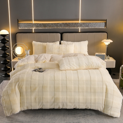 91家纺网 家纺一手货源 找家纺 （总）爱洛 2023新款纯色高克重兔毛绒四件套