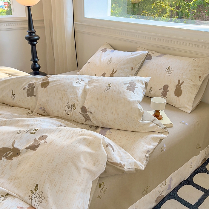 91家纺网 家纺一手货源 找家纺 田野 2023新款全棉加厚活性磨毛四件套 童趣 米