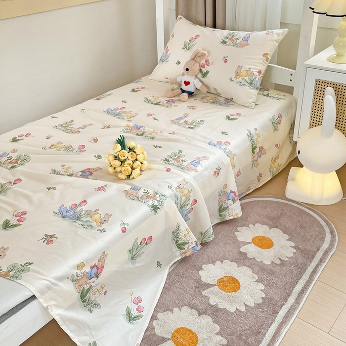 91家纺网 家纺一手货源 找家纺 名兮家居 2023新款全棉简约印花枕套 蘑菇小兔