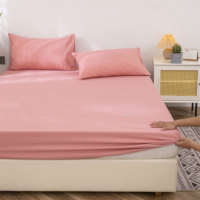 91家纺网 家纺一手货源 找家纺 首爱家纺 2025新款纯棉老粗布床笠 樱花粉