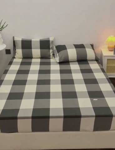 91家纺网 家纺一手货源 找家纺 棉乐町 2025新款老粗布床笠 灰格