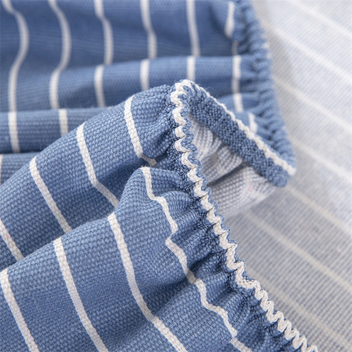 91家纺网 家纺一手货源 找家纺 棉乐町 2025新款老粗布床笠 条纹蓝