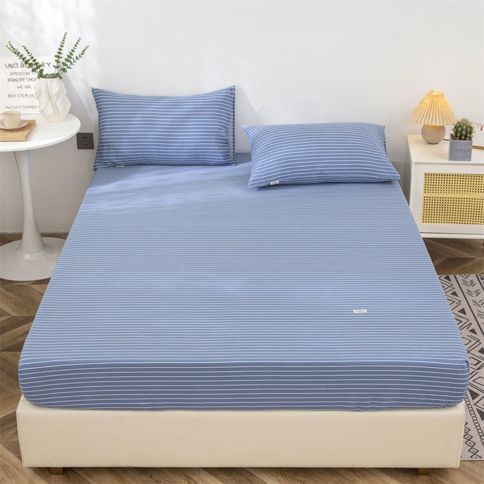 91家纺网 家纺一手货源 找家纺 棉乐町 2025新款老粗布床笠 条纹蓝