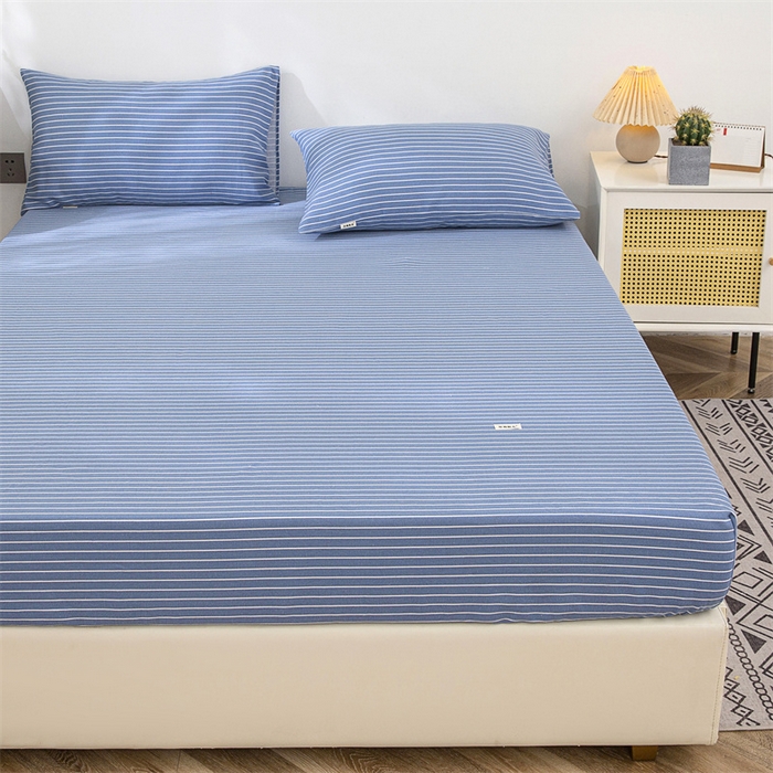 91家纺网 家纺一手货源 找家纺 棉乐町 2025新款老粗布床笠 条纹蓝