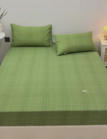 91家纺网 家纺一手货源 找家纺 棉乐町 2025新款老粗布床笠 嫩绿