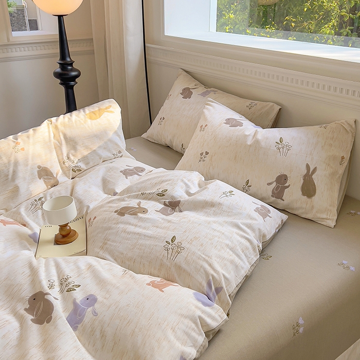 91家纺网 家纺一手货源 找家纺 田野 2023新款全棉加厚活性磨毛四件套 童趣 米