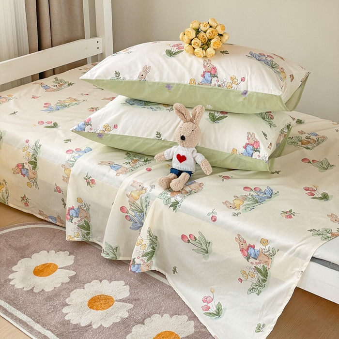 91家纺网 家纺一手货源 找家纺 名兮家居 2023新款全棉简约印花枕套 蘑菇小兔