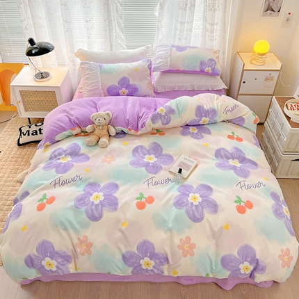 91家纺网 家纺一手货源 找家纺 （总）多乐家纺 2023新款轻工艺磨毛加牛奶绒四件套