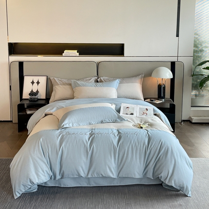 91家纺网 家纺一手货源 找家纺 （总）金麦 2023新款全棉磨毛原棉宽边刺绣四件套系列-梦娜