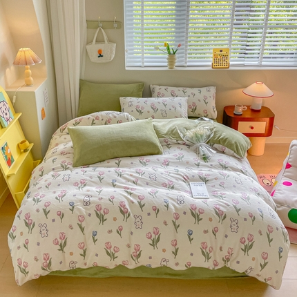 91家纺网 家纺一手货源 找家纺 （总）三朵 2023新款牛奶绒小清新系列四件套