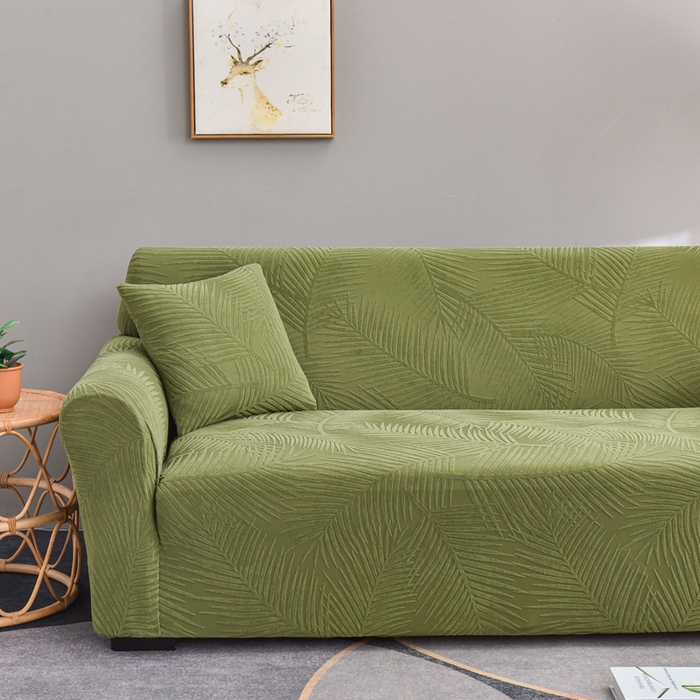 91家纺网 家纺一手货源 找家纺 逐日沙发套 2023新款防水提花沙发套直排-羽叶 提花防水-羽叶 绿色