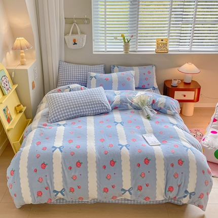 91家纺网 家纺一手货源 找家纺 （总）三朵 2023新款牛奶绒小清新系列四件套