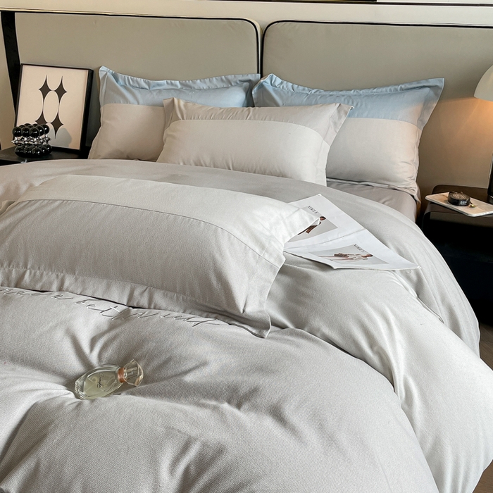 91家纺网 家纺一手货源 找家纺 金麦 2023新款全棉磨毛原棉宽边刺绣四件套系列-梦娜 梦娜-灰