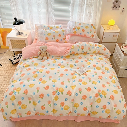 91家纺网 家纺一手货源 找家纺 （总）多乐家纺 2023新款轻工艺磨毛加牛奶绒四件套