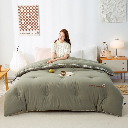 鸣升家纺 新款棋盘格全棉色织水洗棉棉花被冬被被子被芯 棋盘格-绿色