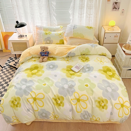 91家纺网 家纺一手货源 找家纺 （总）多乐家纺 2023新款轻工艺磨毛加牛奶绒四件套