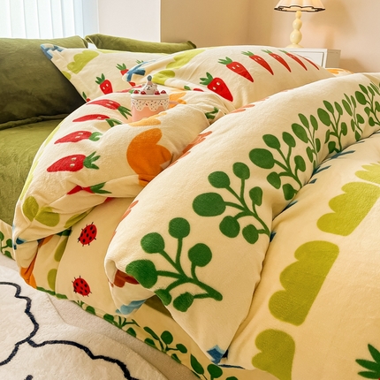 呗旺鹿 2023新款高克重印花牛奶绒四件套直播 森林派对