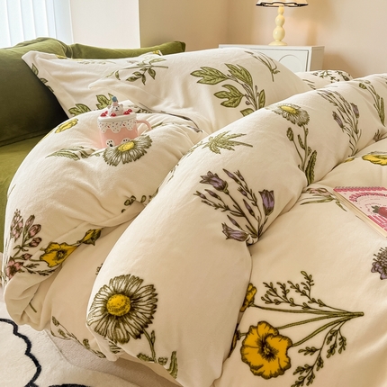 91家纺网 家纺一手货源 找家纺 呗旺鹿 2023新款高克重印花牛奶绒四件套直播 玲珑