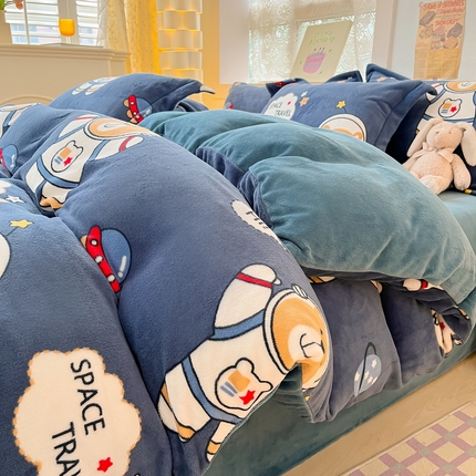 丝羽坊 2023新款加厚小清新牛奶绒印花四件套单被套 漫游太空