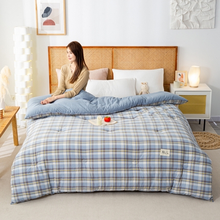 鸣升家纺 新款无印风全棉色织水洗棉100%棉花被冬被被子被芯 莫妮卡兰