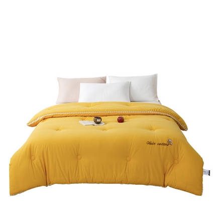 91家纺网 家纺一手货源 找家纺 鸣升 23新款棋盘格全棉花被色织水洗棉100%冬被被子 棋盘格-黄色