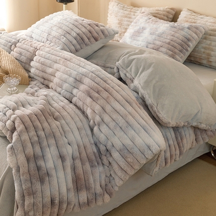 91家纺网 家纺一手货源 找家纺 山茶家纺 2023新款纯色高克重兔毛绒牛奶绒四件套 兔绒灰