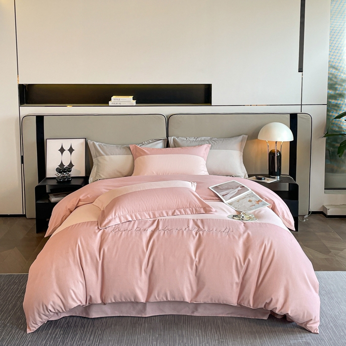 91家纺网 家纺一手货源 找家纺 金麦 2023新款全棉磨毛原棉宽边刺绣四件套系列-梦娜 梦娜-粉