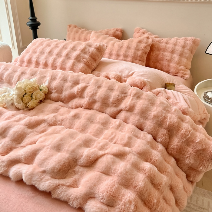 91家纺网 家纺一手货源 找家纺 慕尚 2025新款480g加厚兔毛绒兔兔绒四件套 薇妮肉粉