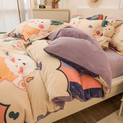 丝羽坊 2023新款加厚小清新牛奶绒印花四件套单被套 彩虹兔