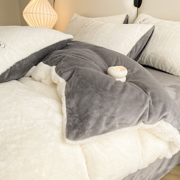 91家纺网 家纺一手货源 找家纺 澳梵 2023新款【山茶花】小香风刺绣兔兔绒牛奶绒四件 山茶花-雅白