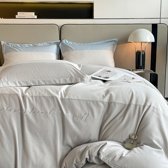 91家纺网 家纺一手货源 找家纺 金麦 2023新款全棉磨毛原棉宽边刺绣四件套系列-梦娜 梦娜-灰