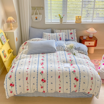 91家纺网 家纺一手货源 找家纺 （总）三朵 2023新款牛奶绒小清新系列四件套