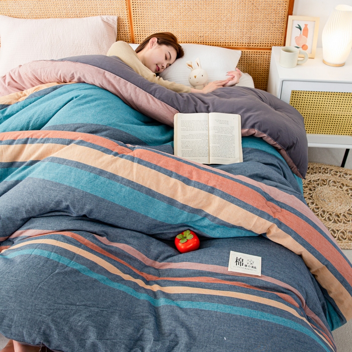 91家纺网 家纺一手货源 找家纺 鸣升 23新款无印风全棉花被色织水洗棉100%冬被子被芯 希尔威亚兰