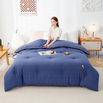鸣升家纺 新款棋盘格全棉色织水洗棉棉花被冬被被子被芯 棋盘格--深蓝