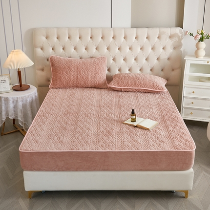 网客家纺 2024新款牛奶绒夹棉床笠三件套 牛奶绒夹棉床笠-粉