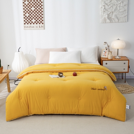 鸣升 23新款棋盘格全棉花被色织水洗棉100%冬被被子 棋盘格-黄色