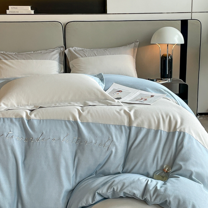 91家纺网 家纺一手货源 找家纺 金麦 2023新款全棉磨毛原棉宽边刺绣四件套系列-梦娜 梦娜-蓝