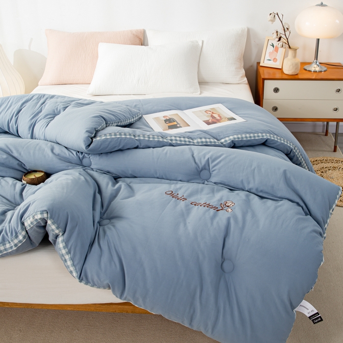 91家纺网 家纺一手货源 找家纺 鸣升家纺 新款棋盘格全棉色织水洗棉棉花被冬被被子被芯 棋盘格--浅蓝