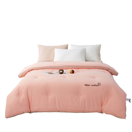 91家纺网 家纺一手货源 找家纺 鸣升 23新款棋盘格全棉花被色织水洗棉100%冬被被子 棋盘格-浅粉