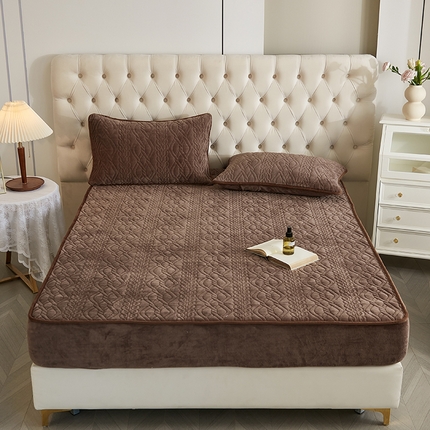 网客家纺 2024新款牛奶绒夹棉床笠三件套 牛奶绒夹棉床笠-咖