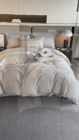 91家纺网 家纺一手货源 找家纺 金麦 2023新款全棉磨毛原棉宽边刺绣四件套系列-梦娜 梦娜-灰