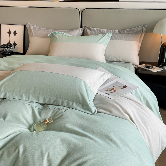 91家纺网 家纺一手货源 找家纺 金麦 2023新款全棉磨毛原棉宽边刺绣四件套系列-梦娜 梦娜-冰川灰