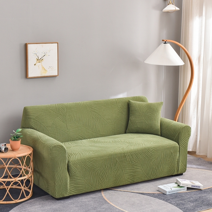 91家纺网 家纺一手货源 找家纺 逐日沙发套 2023新款防水提花沙发套直排-羽叶 提花防水-羽叶 绿色