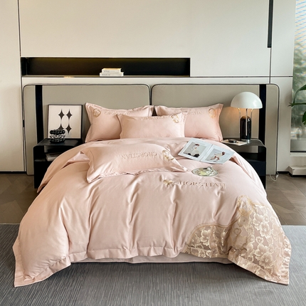 91家纺网 家纺一手货源 找家纺 金麦家纺 2023新款全棉磨毛原棉宽边刺绣四件套系列-丽莎 丽莎-玉